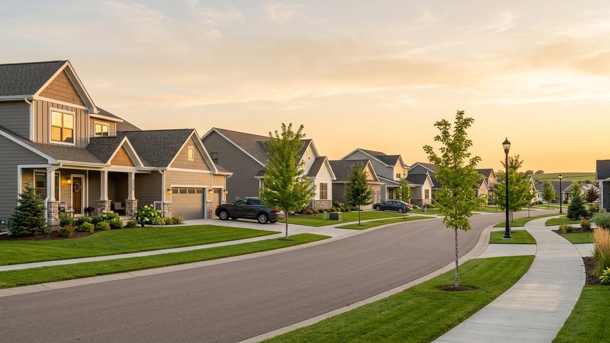 Polished Garden Estates-style newer neighborhood street in Yankton.