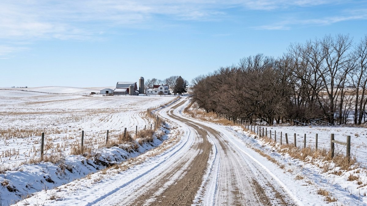 Natural winter rural road scene in Yankton County.
