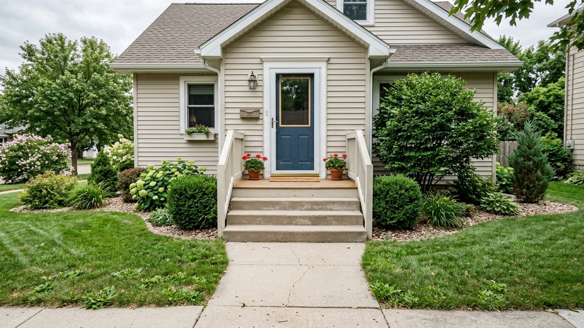 Plain front-step and porch maintenance scene at a Yankton home.