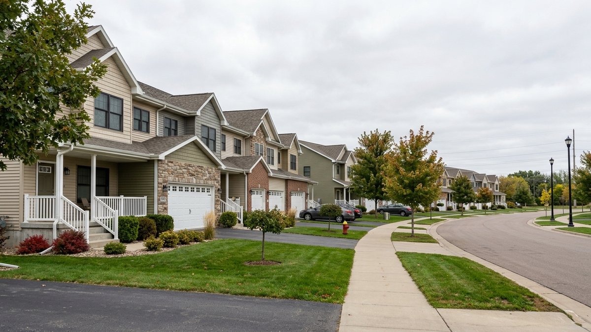 Plain Fox Run-style townhome street on Yankton's west side.